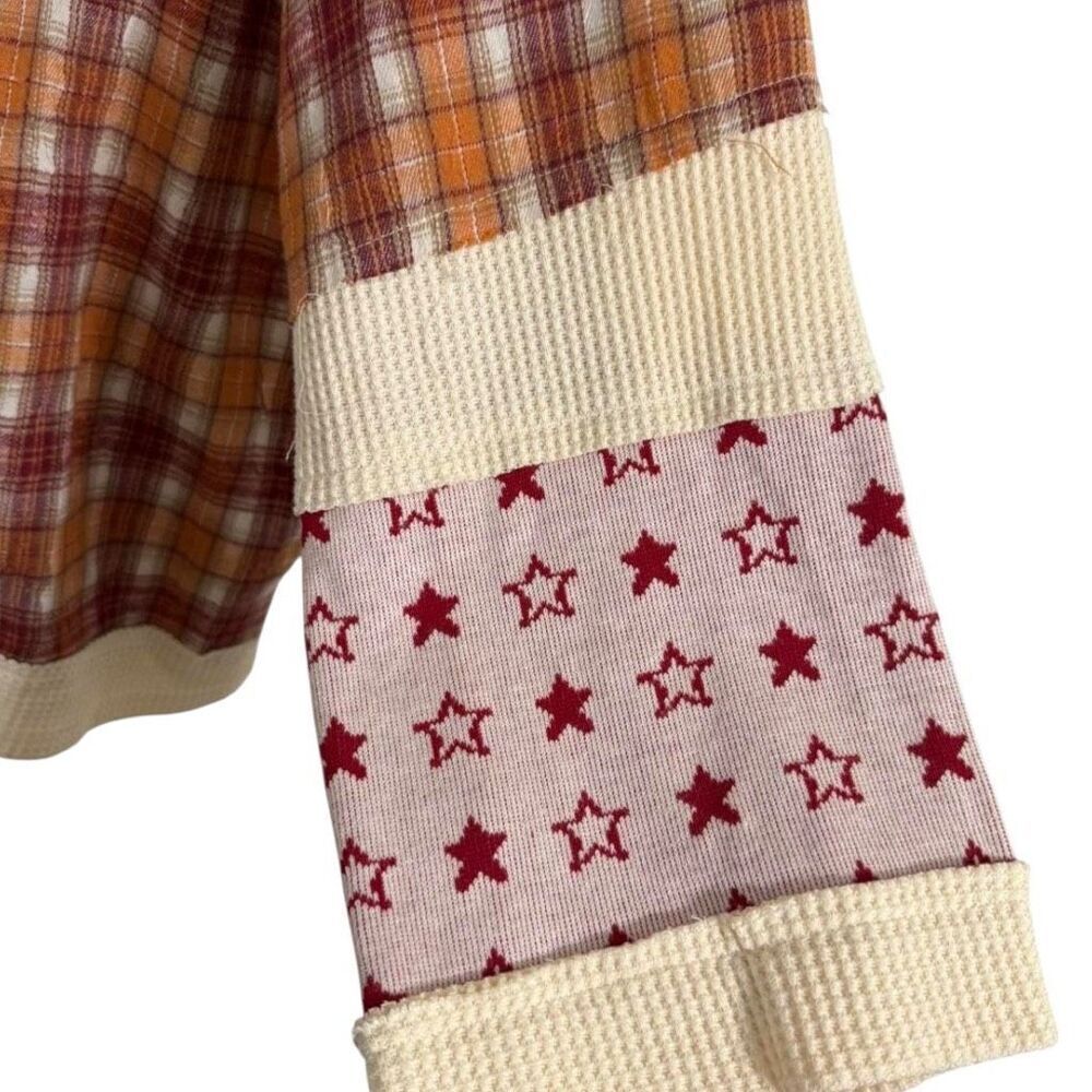 POL Patchwork Shacket Boho Plaid & Star Contrast Long Sleeve Jacket Large NEW - Picture 8 of 10